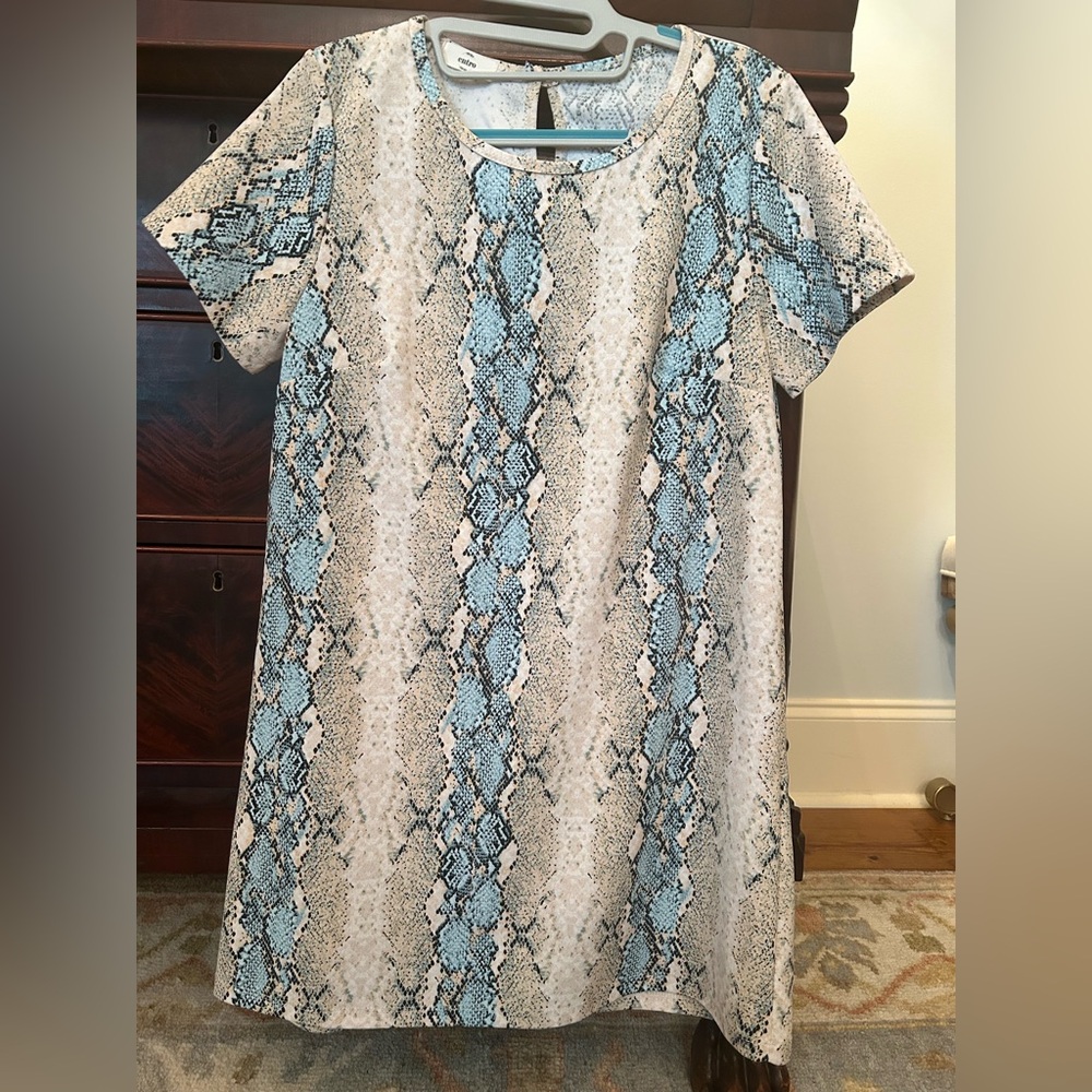Entro Blue and Beige Snake Print Dress